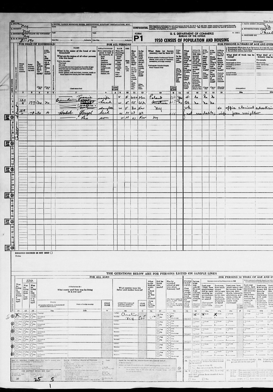 Full uploaded 1950 United States Census page containing the confirmed Habel family record