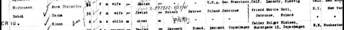 Close-up of the Necha and Simon Hebel rows on the manifest